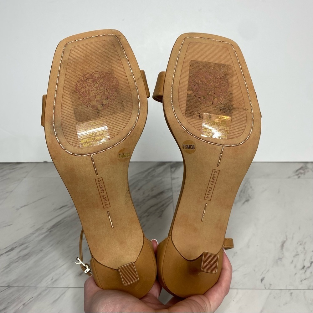 Vince Camuto Enella Square Toe Brown Leather Heel Sandal 7 1/2 M - Picture 11 of 12